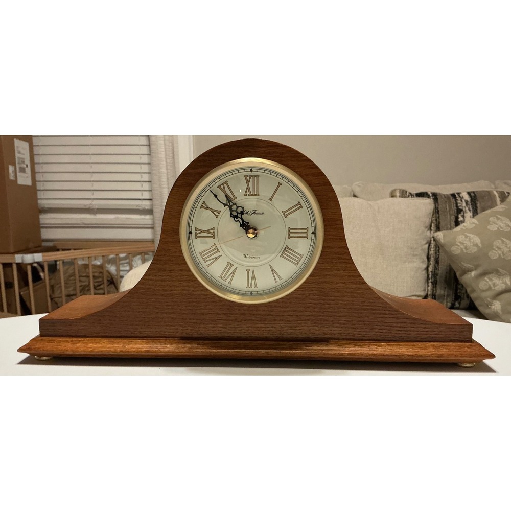 Seth Thomas Westminster Chime Mantel Clock Wood‎ Tambour Quartz Japan Movement